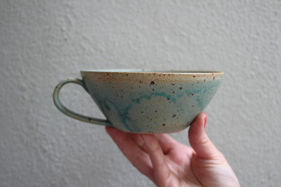 Soup cup with handle, turquoise