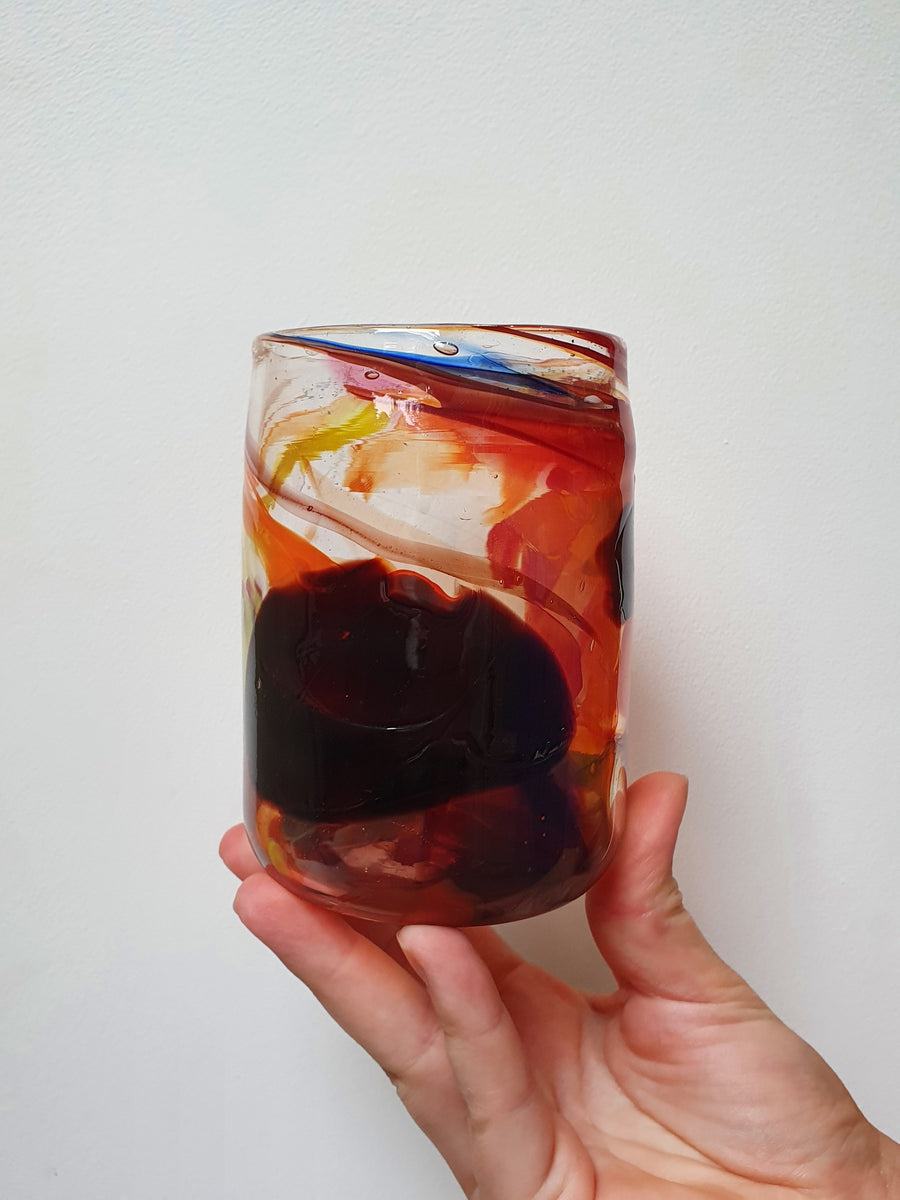 Lærke Laura swirl glass, volcano colors